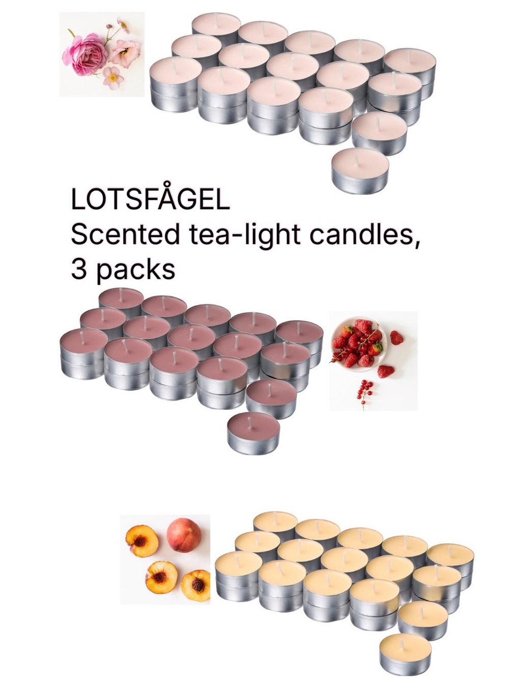90 LOTSFÅGEL Scented Tea-Light Candles - Mixed Pink, Cream